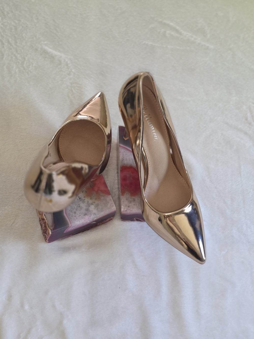 Pointed Toe Metallic Rose Gold Heels